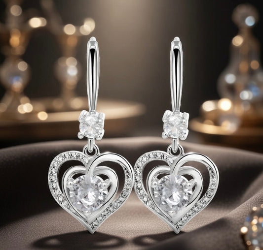 Premium zircon diamond heart earrings for girls & women