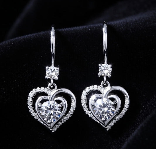 Premium zircon diamond heart earrings for girls & women
