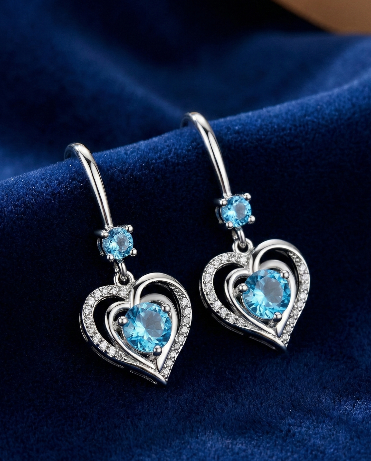 Zircon blue diamond silver earrings