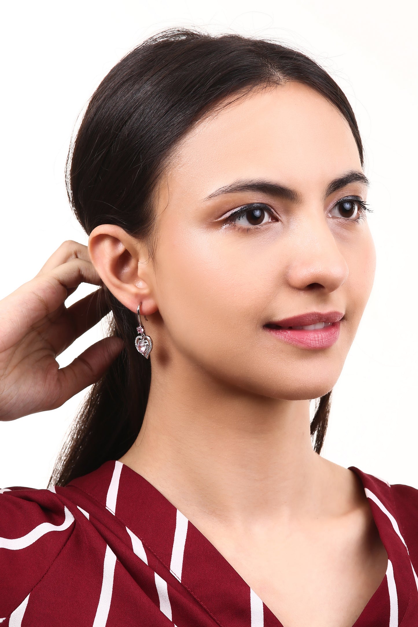 Premium pink zircon diamond heart earrings for girls & women