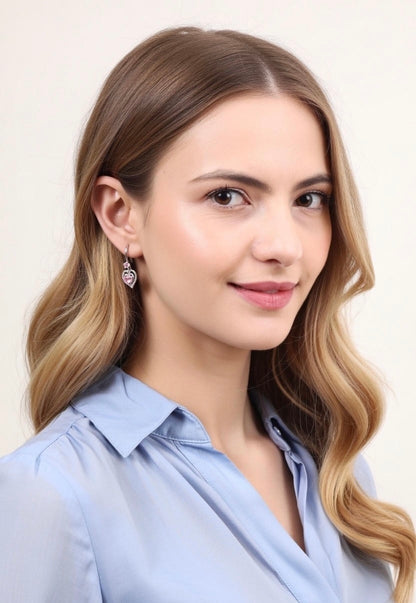 Premium pink zircon diamond heart earrings for girls & women