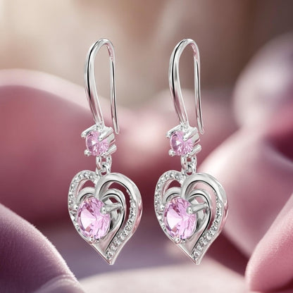 Premium pink zircon diamond heart earrings for girls & women