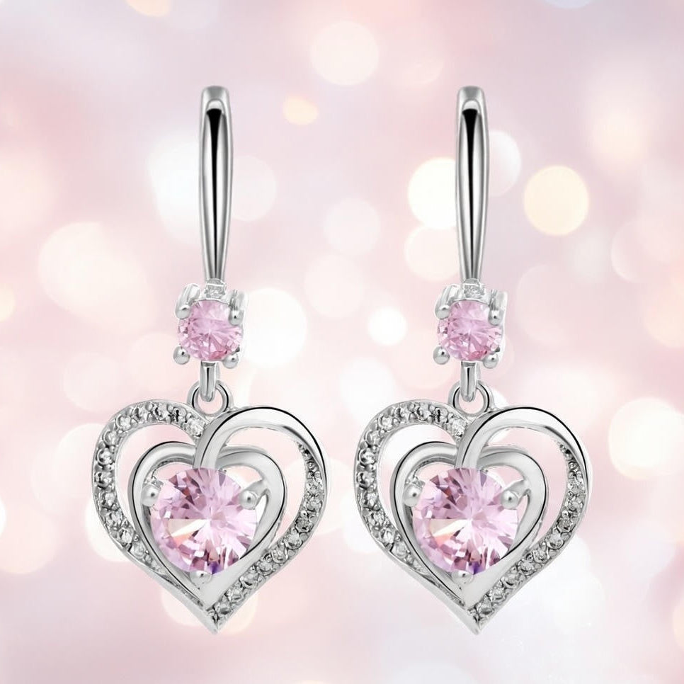Premium pink zircon diamond heart earrings for girls & women