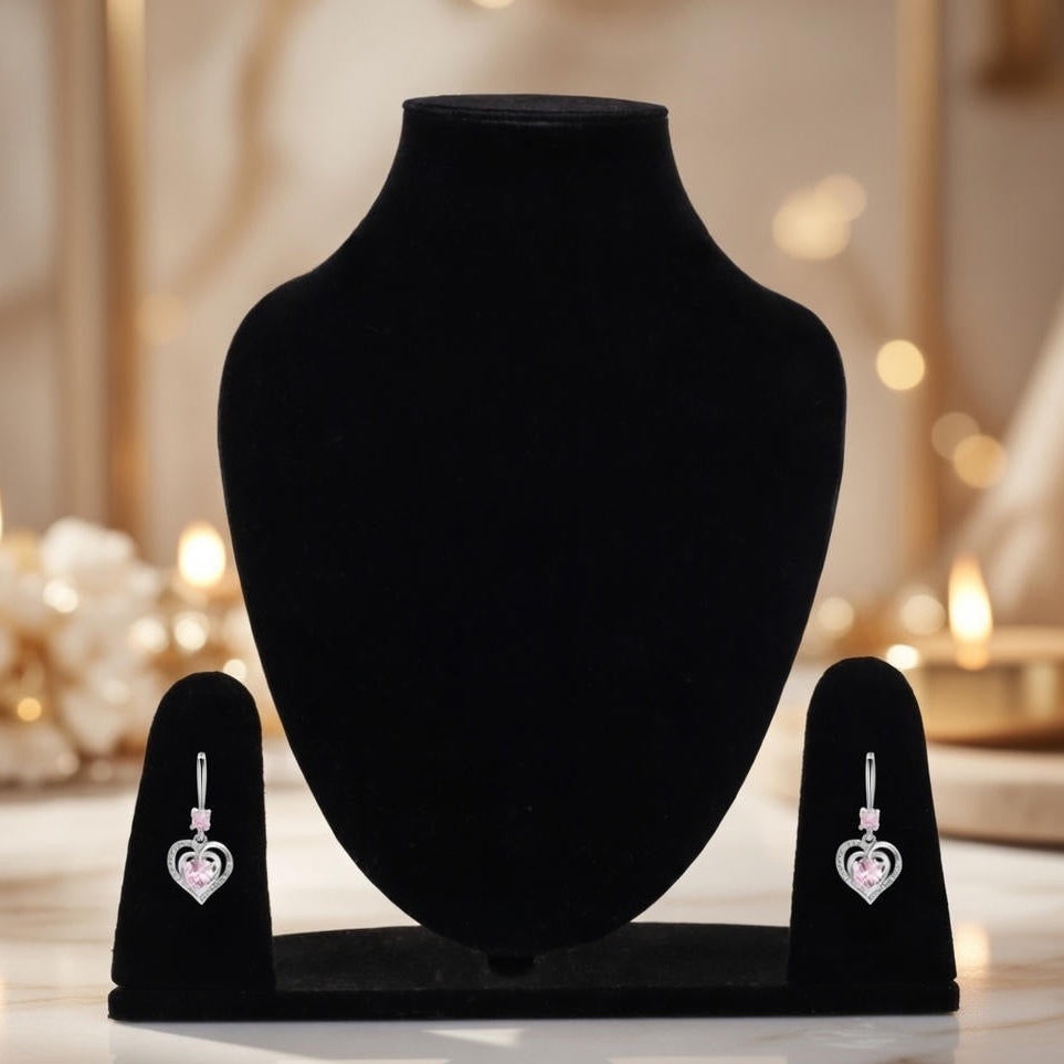 Premium pink zircon diamond heart earrings for girls & women